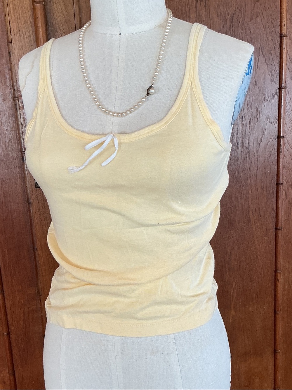 Vintage 80’s 100% Cotton Calvin Klein Pale Yellow Scoop Tank Undershirt w Tie